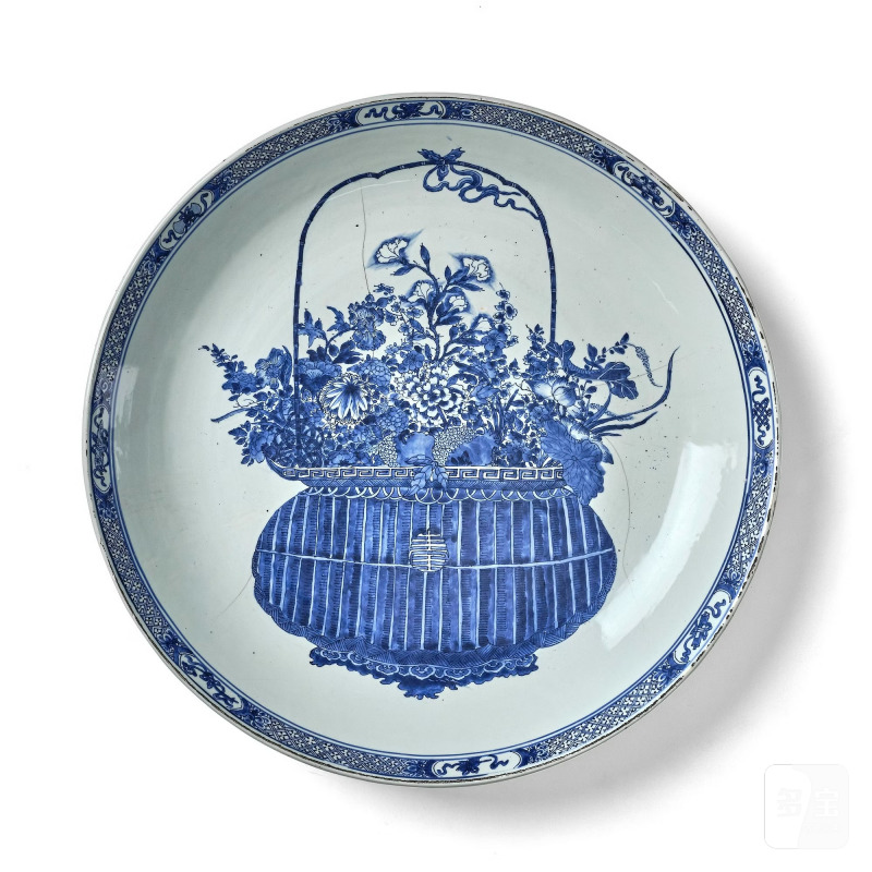 A massive blue and white charger,